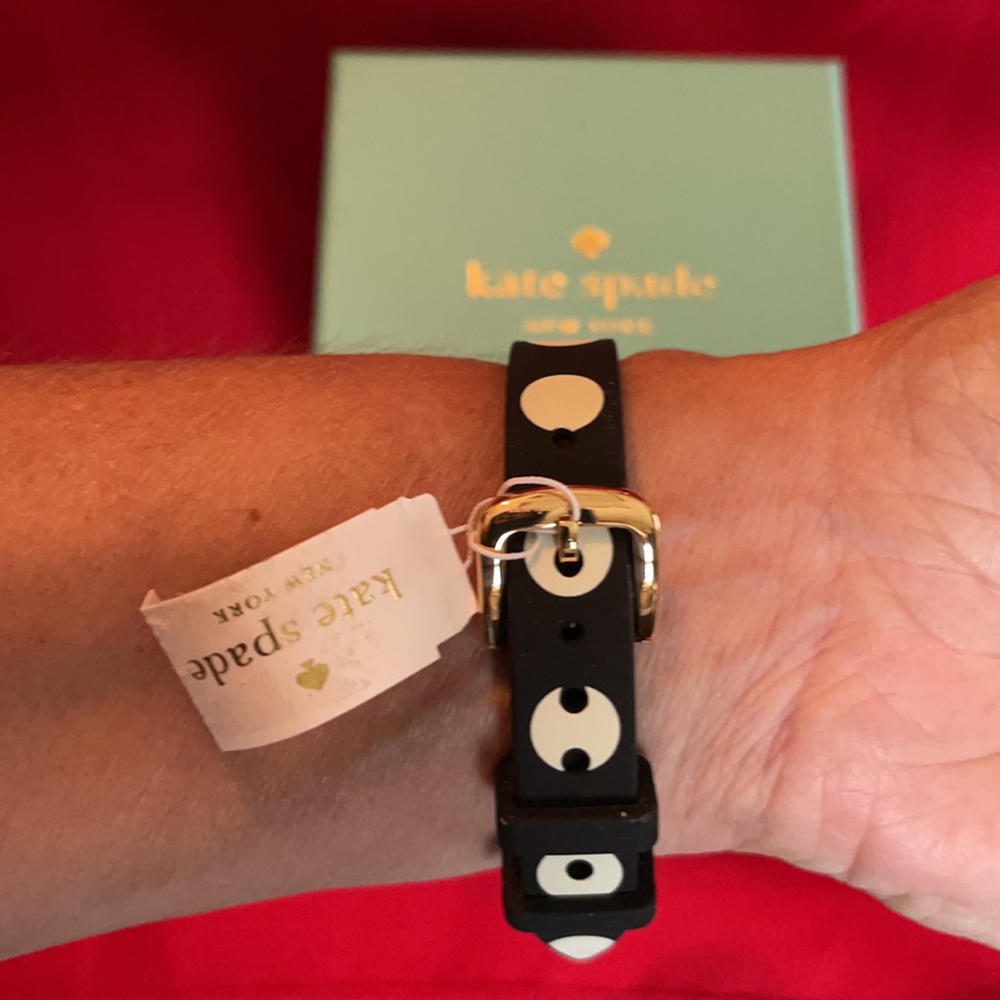 NEW KATE SPADE BLACK WHITE POLKADOT SILICONE WATCH - Picture 10 of 16